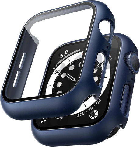 2 Pack Hard Case Designed for Apple Watch Se/Series 6/5/4 44Mm with 9H Tempered Glass Screen Protector, [Touch Sensitive] [Full Coverage] Slim Bumper Protective Cover 44Mm, Blue