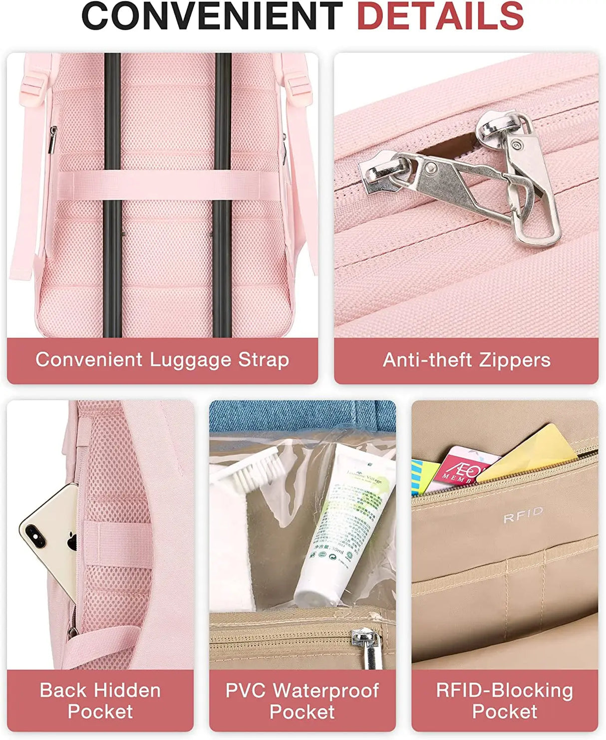 Travel Laptop Backpack Women 17.3 Inch Laptop Backpack Water Resistant Casual Daypack Large Backpack for Business Work Computer Backpack College Bookbag Women Pink