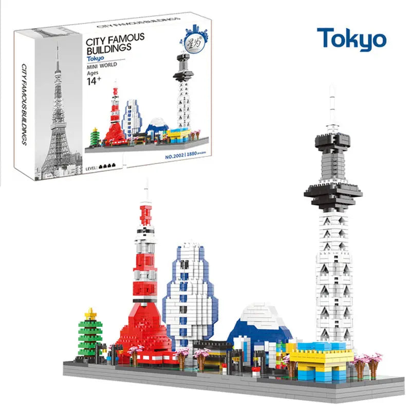 1880Pcs+ City Dubai Tokyo Building Block Mini World Architecture Sky Tree Burj Khalifa Tower Diamond Bricks Toys for Children