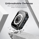 2 Pack Hard Case Designed for Apple Watch Series SE 6 5 4 44Mm [Full Protection], with 9H Tempered Glass Screen Protector [Touch Sensitive] Slim Bumper Protective Cover 44Mm, Black