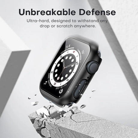 2 Pack Hard Case Designed for Apple Watch Series SE 6 5 4 44Mm [Full Protection], with 9H Tempered Glass Screen Protector [Touch Sensitive] Slim Bumper Protective Cover 44Mm, Black