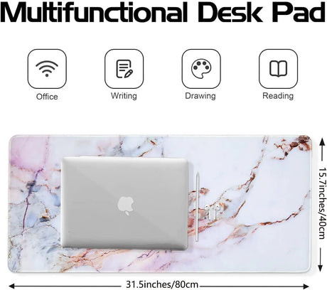 Desk Mat, Gaming Mouse Pad Large, XL Mousepad, Keyboard Mat with Non Slip Base, Extended Laptop Desk Pad Matt, Computer Mat for Office Vanity Desktop Table Writing, Pink Marble