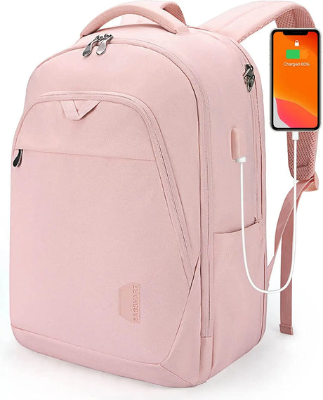 Travel Laptop Backpack Women 17.3 Inch Laptop Backpack Water Resistant Casual Daypack Large Backpack for Business Work Computer Backpack College Bookbag Women Pink