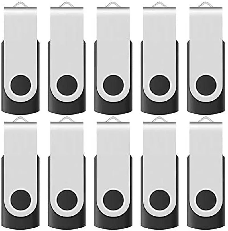 10-Pack  16GB USB 2.0 Flash Memory Stick Swivel Thumb Drives for Universal Data Storage at Home & the Office (Black)