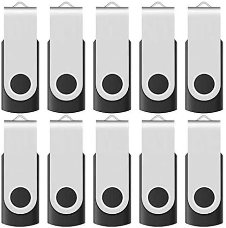 10-Pack  16GB USB 2.0 Flash Memory Stick Swivel Thumb Drives for Universal Data Storage at Home & the Office (Black)