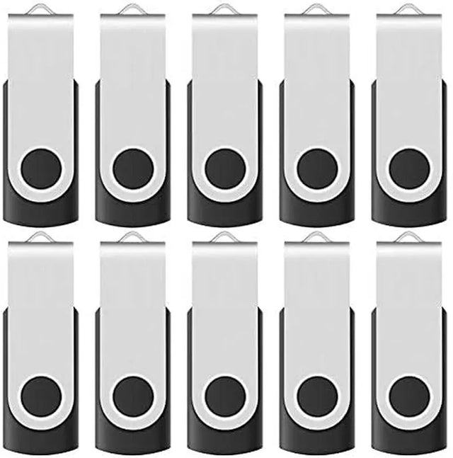 10-Pack  16GB USB 2.0 Flash Memory Stick Swivel Thumb Drives for Universal Data Storage at Home & the Office (Black)