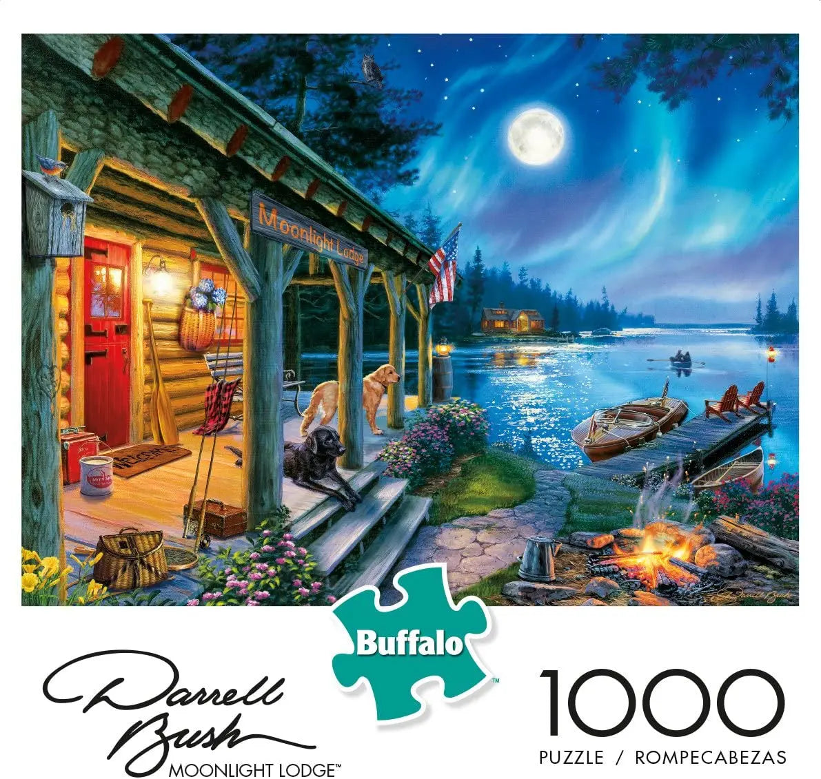 - Darrell Bush - Moonlight Lodge - 1000 Piece Jigsaw Puzzle , Blue