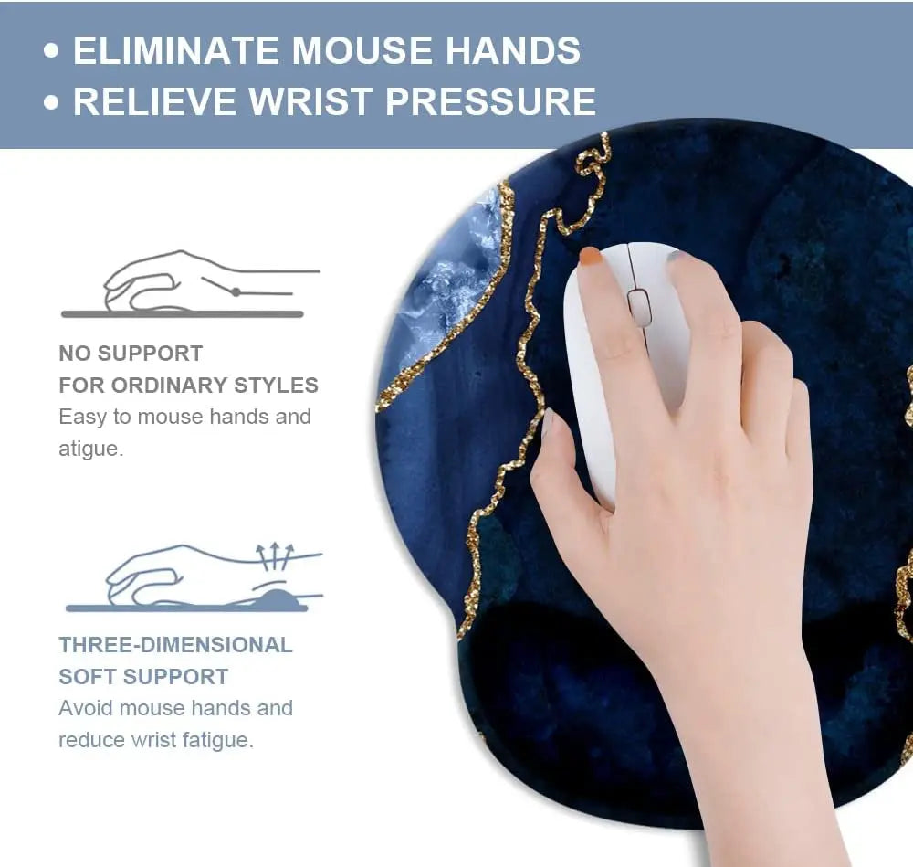 Blue and Gold Marble Mouse Pad with Wrist Rest Support,Cute Custom Gaming Made Non Slip Rubber Base Mousepad, Ergonomic Mouse Wrist Rest Pad Computer Laptop Mousepad … (Blue and Gold Marble)