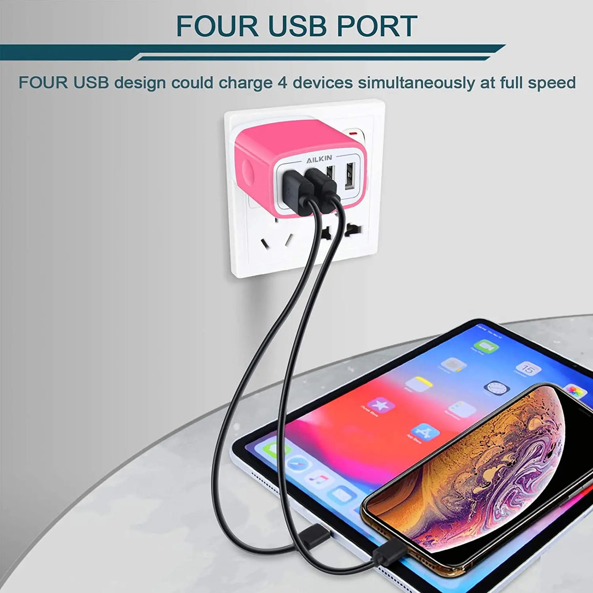 USB Wall Charger, Charging Block,  2-Pack 4.8A/5V 4 Port USB Plug Power Travel Brick Adapter for Iphone, Ipad, Samsung Galaxy, Moto, Kindle Fire, Headphones, Doorbell Android Phone Box Cube