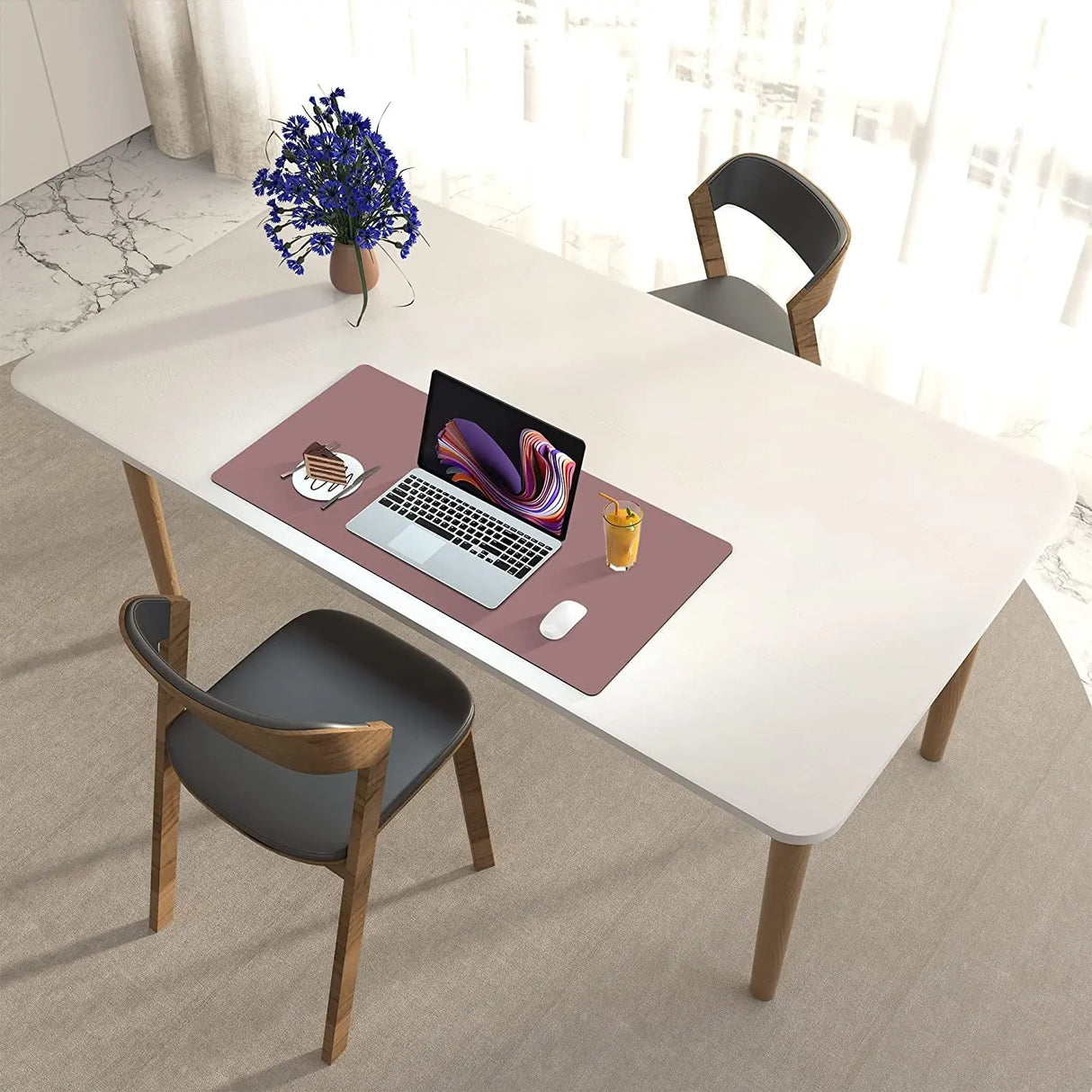 Leather Desk Pad Protector,Mouse Pad,Office Desk Mat,Non-Slip PU Leather Desk Blotter,Laptop Desk Pad,Waterproof Desk Writing Pad for Office and Home (Dark Pink, 23.6" X 13.7")