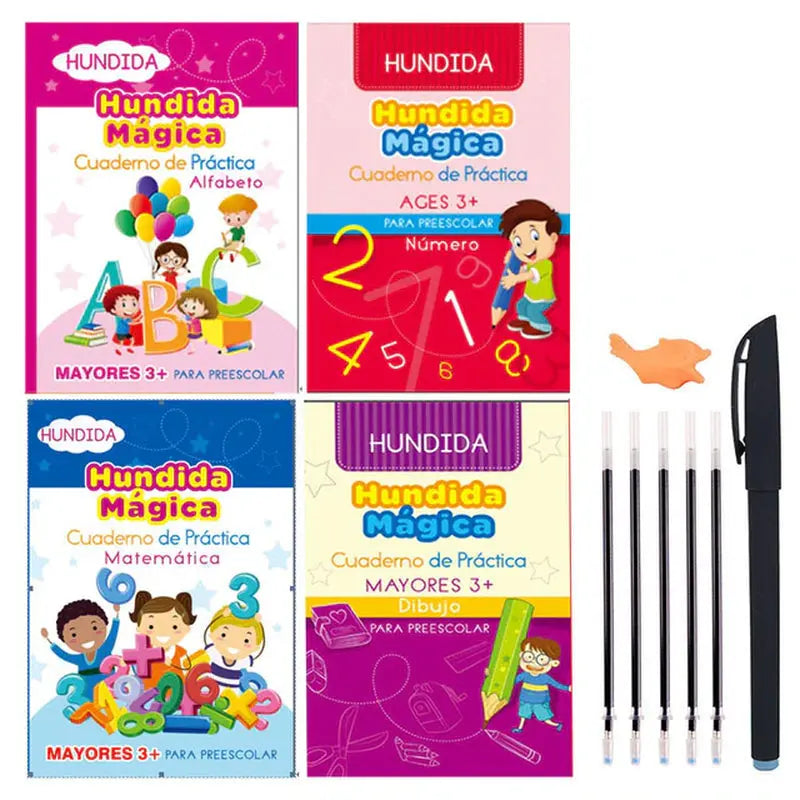4 Books + Pen Magic Copy Book Free Wiping Children'S Kids Writing Sticker Practice English Copybook for Calligraphy Montessori