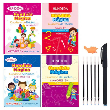 4 Books + Pen Magic Copy Book Free Wiping Children'S Kids Writing Sticker Practice English Copybook for Calligraphy Montessori