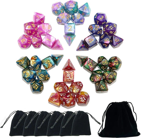 6 X 7 Sets (42 Pcs) Glitter Polyhedral Dice Sets with Pouches for DND RPG MTG Dungeon and Dragons Table Board Roll Playing Games D4 D8 D10 D12 D20 (6 Sets)
