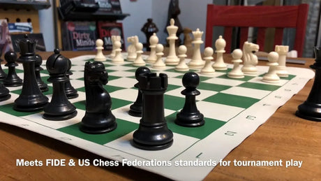 Best Value Tournament Chess Set - Filled Chess Pieces and Black Roll-Up Vinyl Chess Board