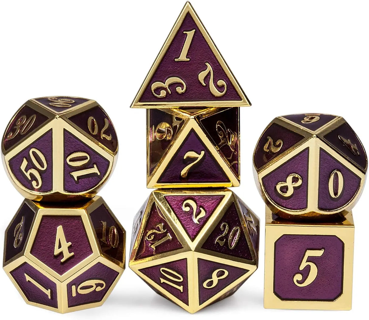 Table Game Metal Dice Set, 7PCS D&D Metal Die with Metal Gift Box for Tabletop Games Dungeons and Dragons Dice (Dark Purple and Gold Number)