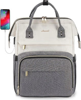 Laptop Backpack for Women Fashion Business Computer Backpacks Travel Bags Purse Doctor Nurse Work Backpack with USB Port, Fits 17-Inch Laptop Beige Grey