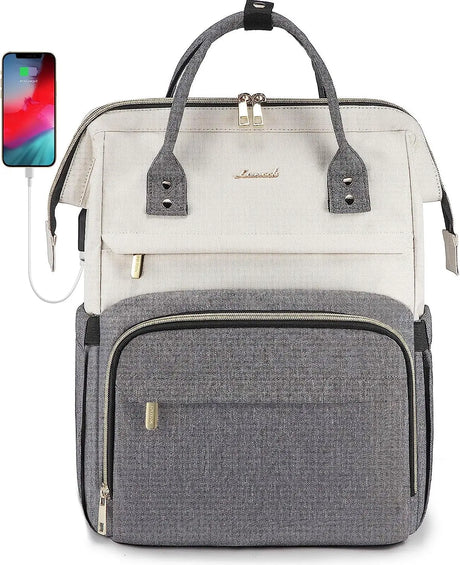 Laptop Backpack for Women Fashion Business Computer Backpacks Travel Bags Purse Doctor Nurse Work Backpack with USB Port, Fits 17-Inch Laptop Beige Grey
