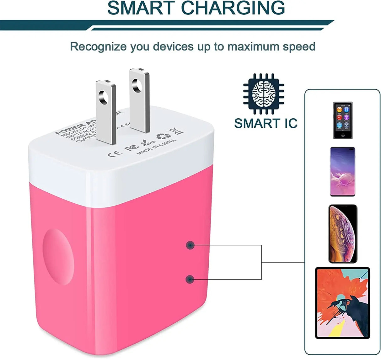 USB Wall Charger, Charging Block,  2-Pack 4.8A/5V 4 Port USB Plug Power Travel Brick Adapter for Iphone, Ipad, Samsung Galaxy, Moto, Kindle Fire, Headphones, Doorbell Android Phone Box Cube