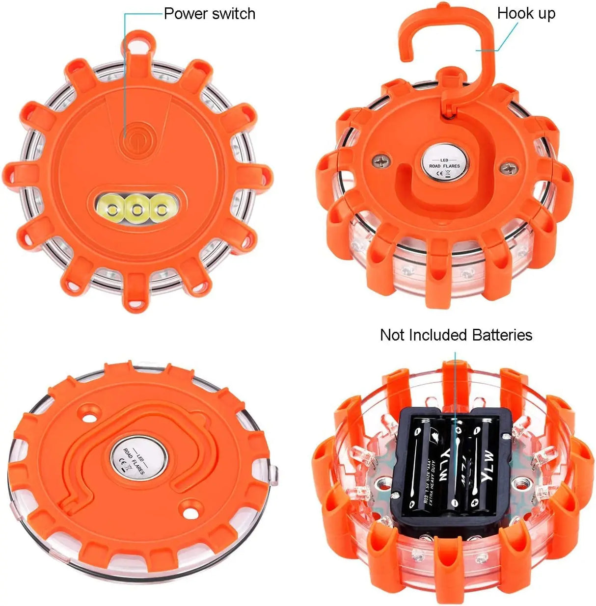 [8 Pack] LED Road Flares Safety Flashing Warning Light Roadside Emergency Disc Beacon Kit for Vehicles Boats with Magnetic Base & Hook, Premium Storage Bag (Batteries Not Included) (8)