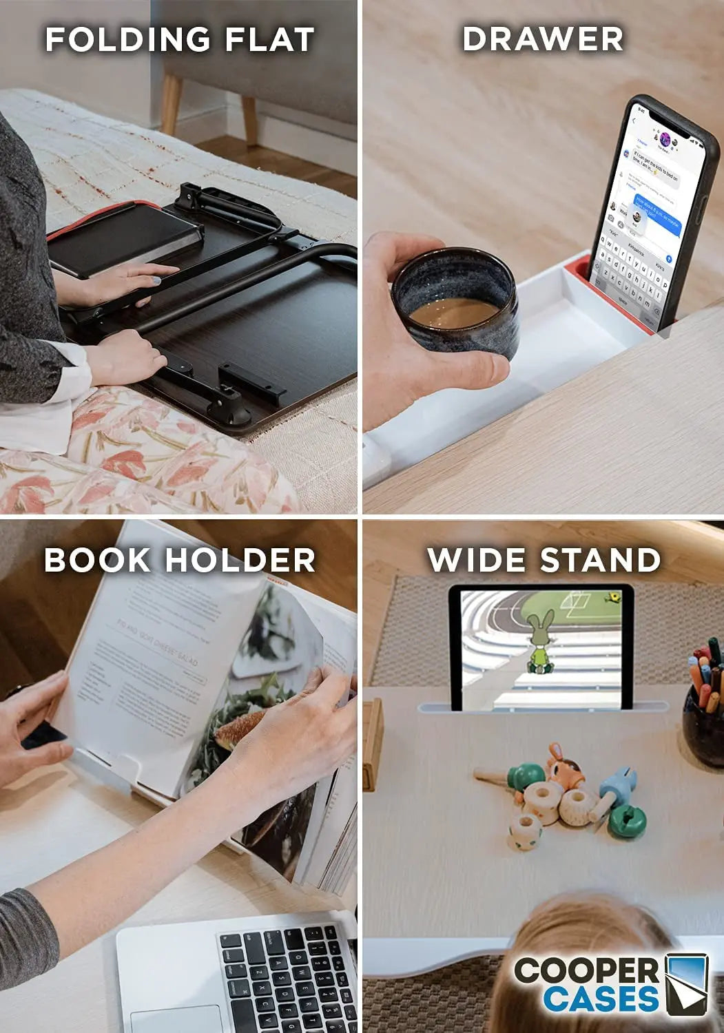 Cooper Mega Table [XXL Extra Large] Folding Laptop Desk for Bed, Laptop Stand for Bed and Sofa, Bed Table | Laptop Bed Desk with Drawer, Book Stand, Phone Stand, Leg Space