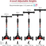 Kick Scooter B02, Lean 'N Glide Scooter with Extra Wide PU Light-Up Wheels and 4 Adjustable Heights for Children from 3-12Yrs (Black)