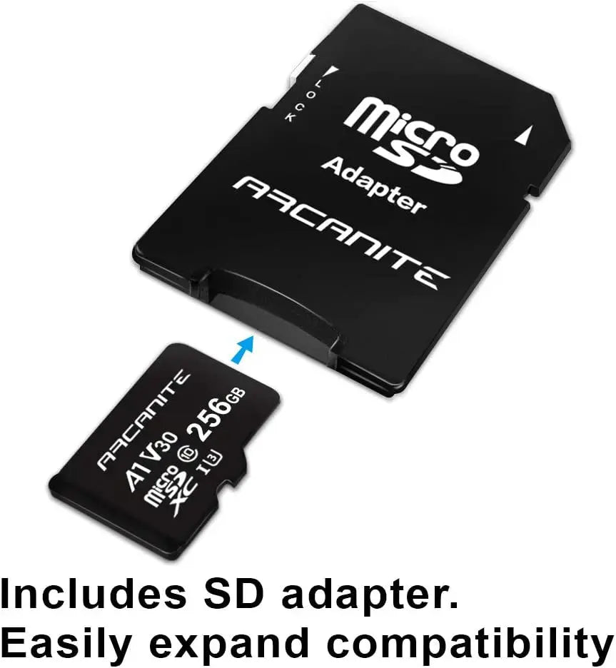 256GB Microsdxc Memory Card with Adapter - A1, UHS-I U3, V30, 4K, C10, Micro SD, Optimal Read Speeds up to 90 Mb/S
