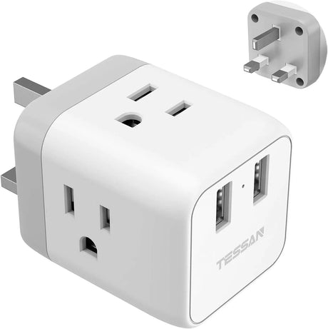US to UK Plug Adapter, Type G UK Travel Plug Adapter, Ireland Scotland Dubai Power Adapter with 3 Outlets and 2 USB Ports, USA to England London British Qatar Kenya Outlet Converter