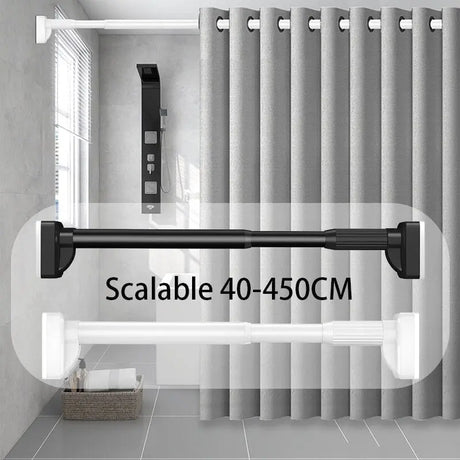 40-450CM White Shower Curtain Rod Adjustable Stainless Steel Tension Telescopic Rod for Bathroom Windows No Drill Simple Bracket