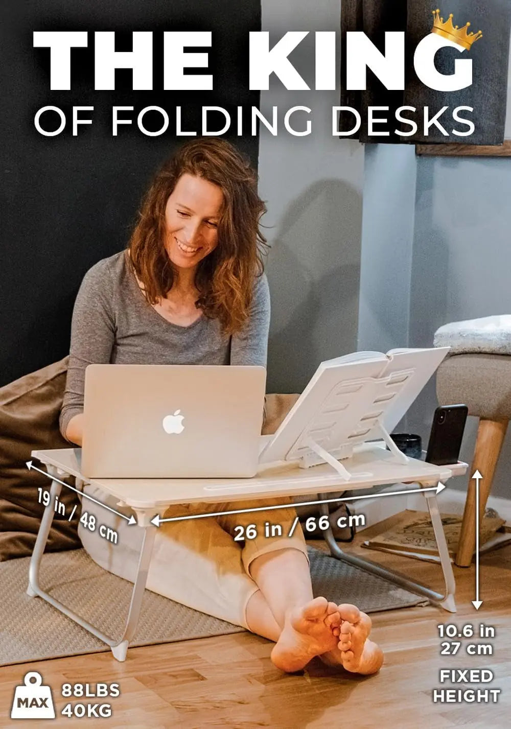 Cooper Mega Table [XXL Extra Large] Folding Laptop Desk for Bed, Laptop Stand for Bed and Sofa, Bed Table | Laptop Bed Desk with Drawer, Book Stand, Phone Stand, Leg Space