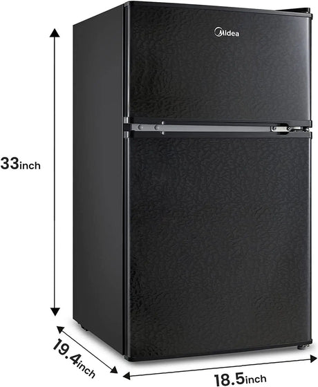 WHD-113FB1 Double Door Mini Fridge with Freezer for Bedroom Office or Dorm with Adjustable Remove Glass Shelves Compact Refrigerator, 3.1 Cu Ft, Black