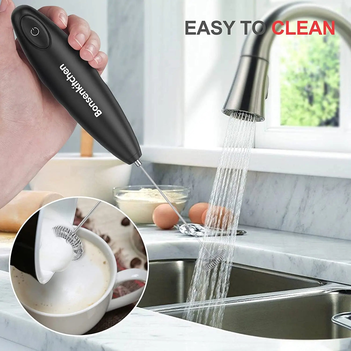 Milk Frother Handheld, Automatic Milk Foam Maker Hand Frother for Coffee, Matcha, Hot Chocolate, Battery Operated Mini Drink Mixer-Black