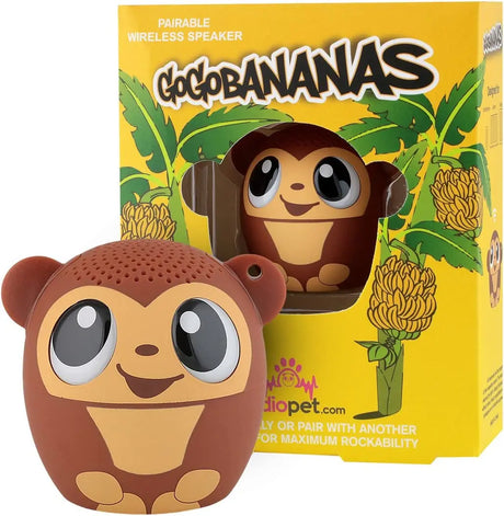 Mini Bluetooth Animal Wireless Speaker for Kids of All Ages - True Wireless Stereo – Pair with Another TWS Pet for Powerful Rich Room-Filling Sound (GOGO Bananas-Monkey)