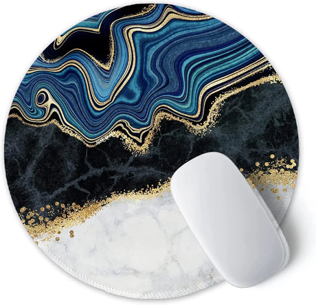 [20% Larger Mouse Pad with Stitched Edge, Premium-Textured Mouse Mat Waterproof Non-Slip Rubber Base round Mousepad for Office Gaming PC Laptop 8.7×8.7 Inches, Abstract Art Marble