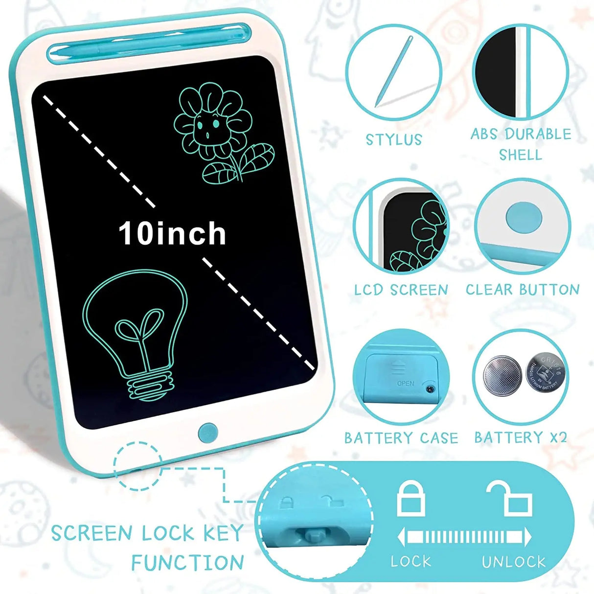 10 Inches LCD Writing Tablet for Kids, Doodle Board Drawing Tablet Kids LCD Board Digital Writing Pad with Memory Lock Educational Learning Toys Gifts for 3 4 5 6 7 8 9 Years Old Boys Girls