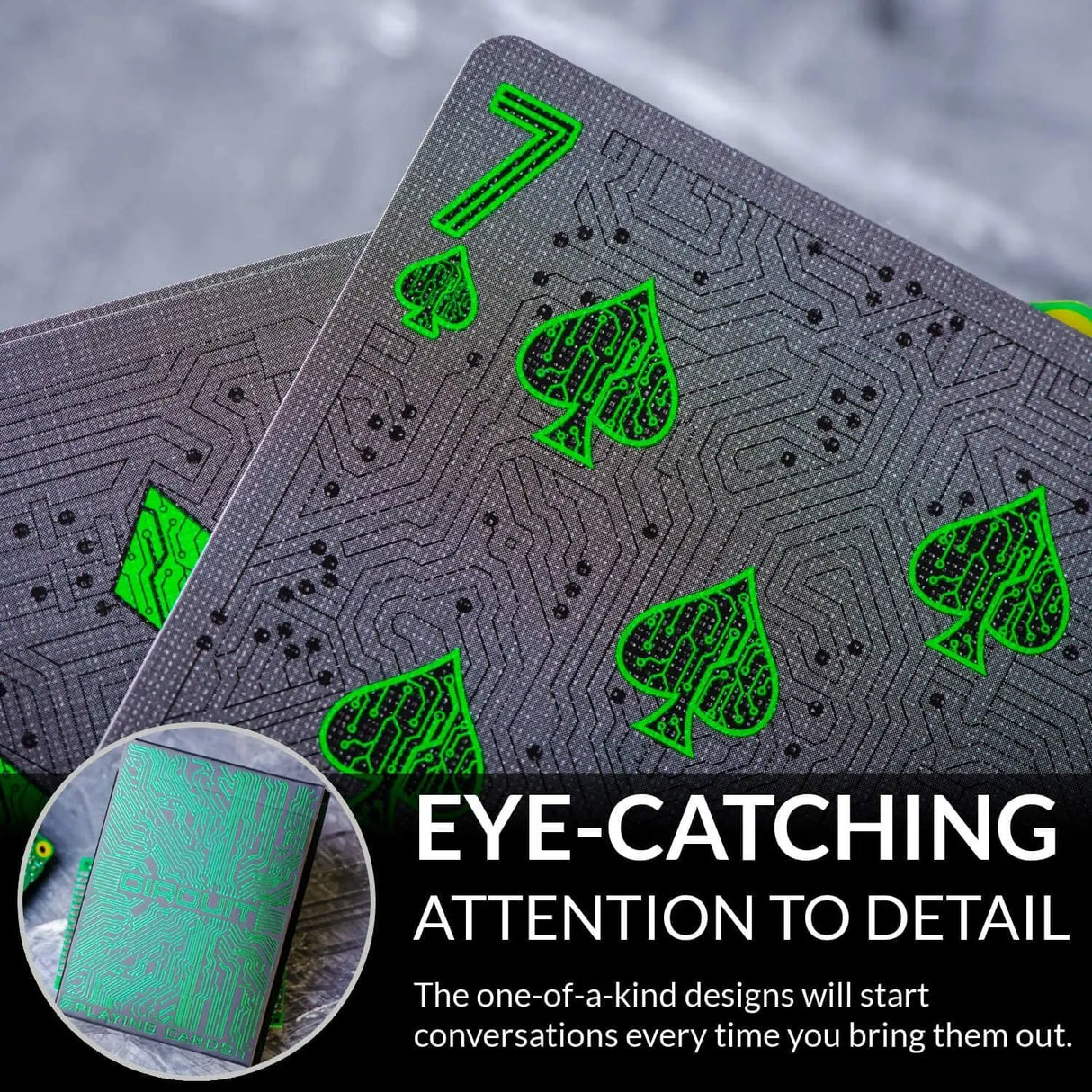 Circuit Neon Green Playing Cards with Free Card Game Ebook, Creative Deck of Cards, Premium Card Deck, Cool Poker Cards, Unique Bright Colors for Kids & Adults, Computer Themed, Black Playing Cards