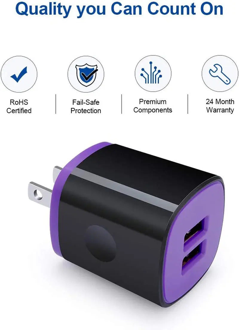 Charger Plug, Charging Block, Dual USB Wall Charger with Micro USB Charger Cable Android Phone Charger for Samsung Galaxy J7V J8, J7 Crown/Prime/Star/Sky Pro/Refine, S7 S6 Plus/Edge/Active
