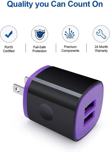 Charger Plug, Charging Block, Dual USB Wall Charger with Micro USB Charger Cable Android Phone Charger for Samsung Galaxy J7V J8, J7 Crown/Prime/Star/Sky Pro/Refine, S7 S6 Plus/Edge/Active