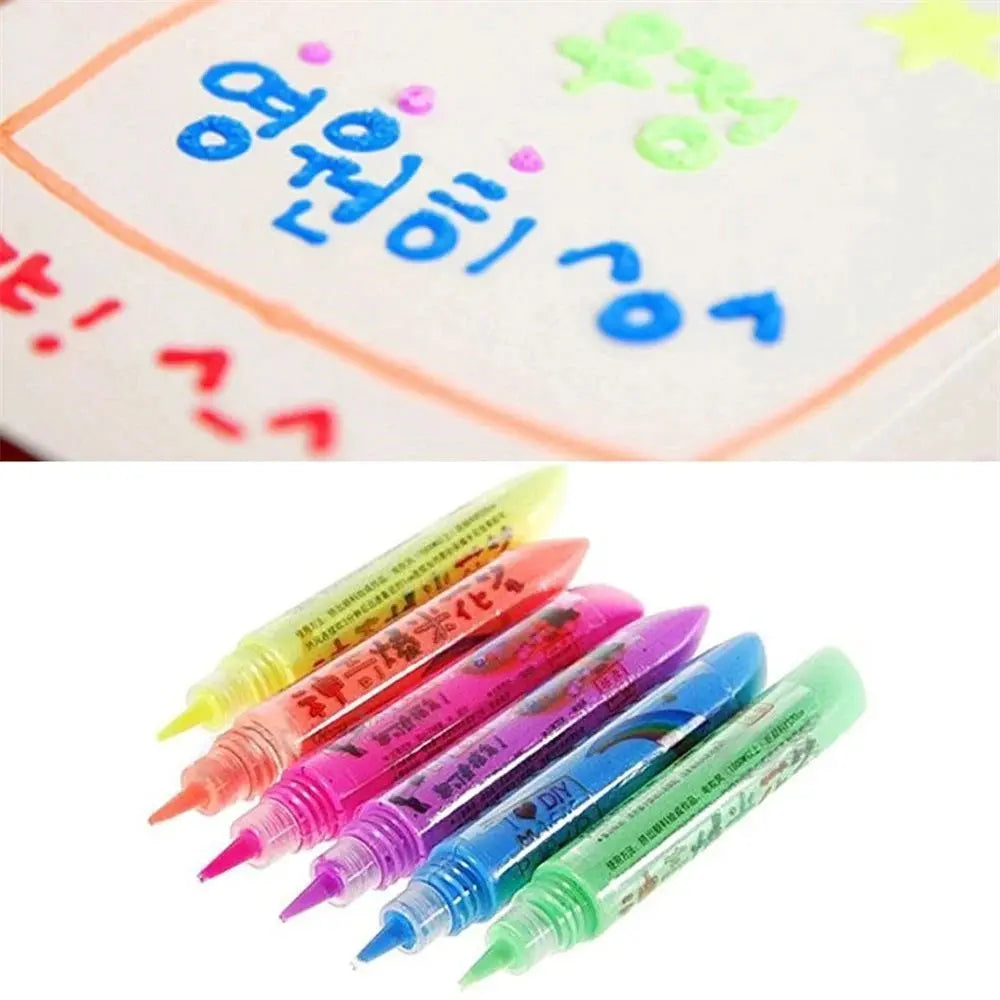 6Pcs Magic Popcorn Pens Puffy 3D Art Safe Pen for Greeting Birthday Cards Kids Bubble Pen Diy Handmade Cotton Pen Kids Gifts