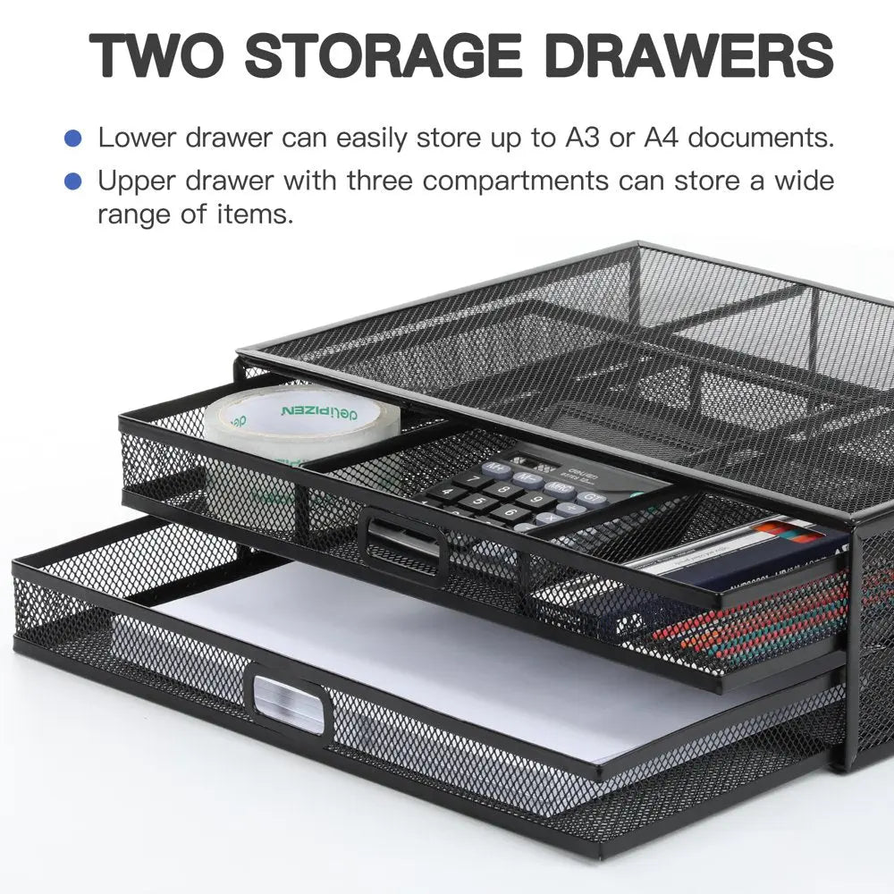 Monitor Riser Stand with Drawer Mesh Metal Desk Organizer for PC, Laptop, Hold up to 33Lbs