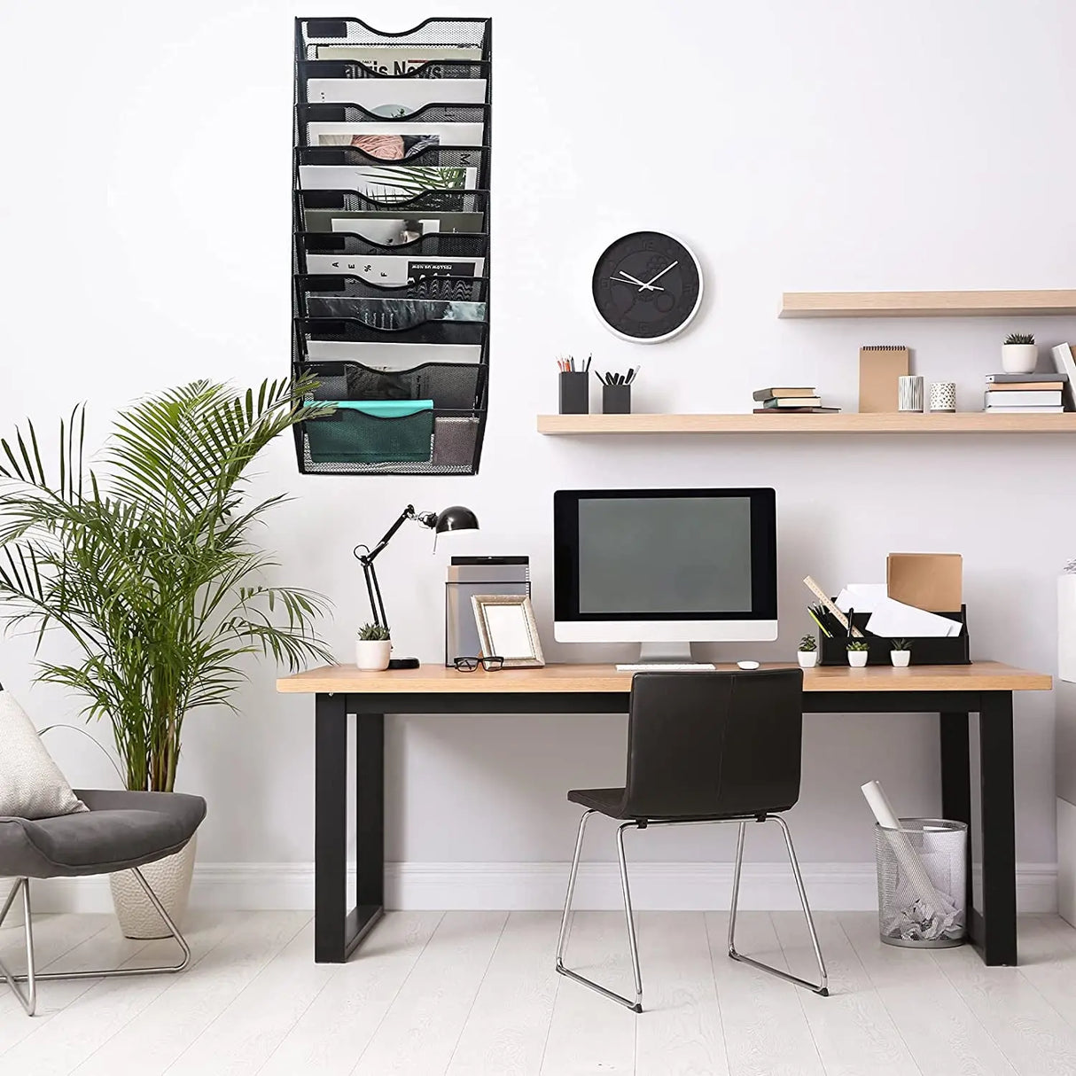 10 Pockets Mesh Wall File Holder Organizer Office Hanging Magazine Rack, Black