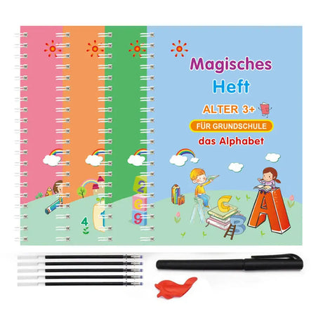 4 Books + Pen Magic Copy Book Free Wiping Children'S Kids Writing Sticker Practice English Copybook for Calligraphy Montessori
