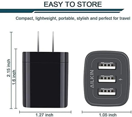 3 USB Wall Charger, Triple Charger Adapter, Fast Charging Block Home Charger Station Block Cube Plug for Iphone, Samsung Galaxy, LG, Motorola, Google Pixel, Oneplus, Base Box Cagardor Para