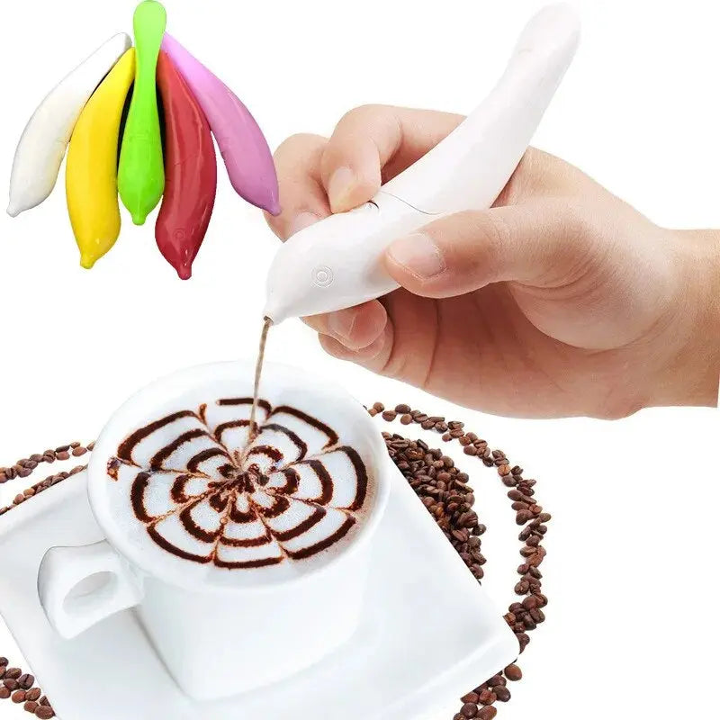 Electrical Latte Art Pen for Coffee Cake Spice Pen Creative Cake Decoration Pen Coffee Carving Pen Baking Pastry Tools Stencils
