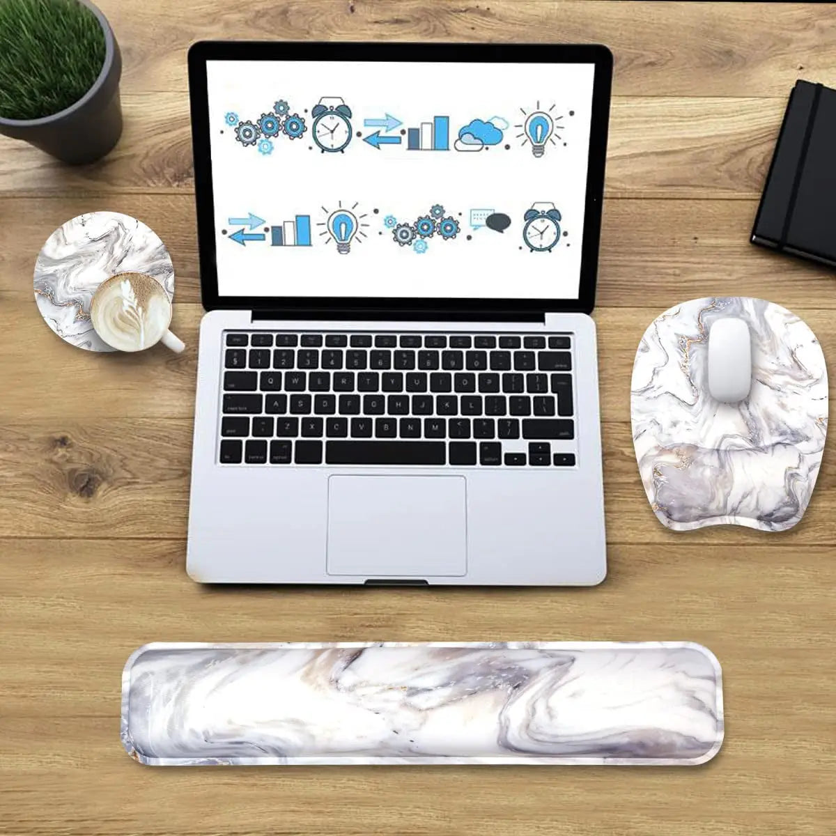 Keyboard Wrist Rest Mouse Pad Wrist Support for Computer/Laptop Memory Foam Keyboard Pad Ergonomic Hand Rest Wrist Cushion for Home Office Gaming - White Marble