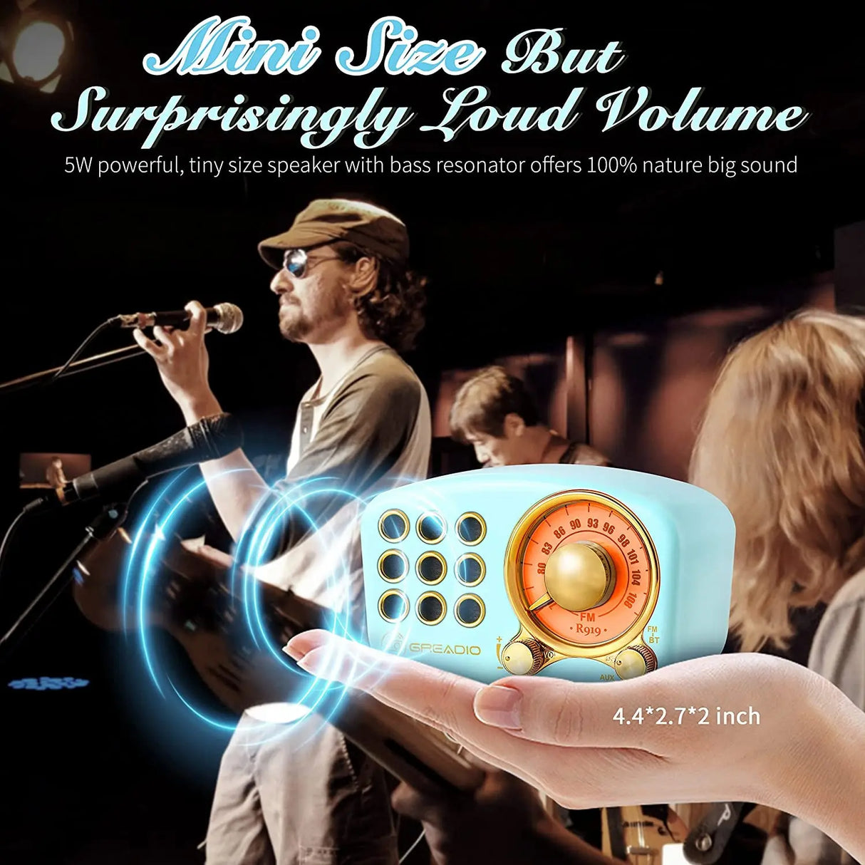 Retro Bluetooth Speaker, Vintage Radio- FM Radio with Old Fashioned Classic Style, Strong Bass Enhancement, Loud Volume, Bluetooth 5.0 Wireless Connection, TF Card and MP3 Player (Blue)