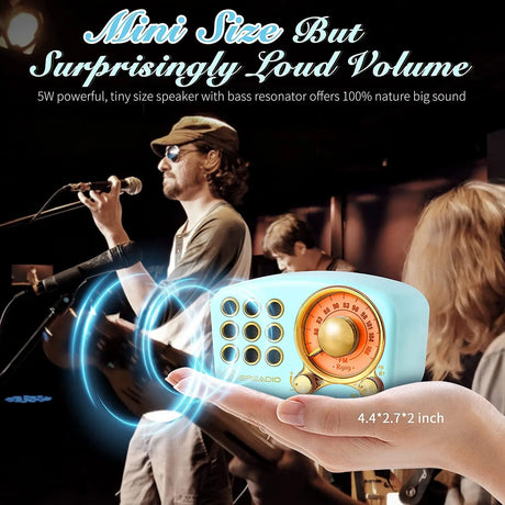 Retro Bluetooth Speaker, Vintage Radio- FM Radio with Old Fashioned Classic Style, Strong Bass Enhancement, Loud Volume, Bluetooth 5.0 Wireless Connection, TF Card and MP3 Player (Blue)