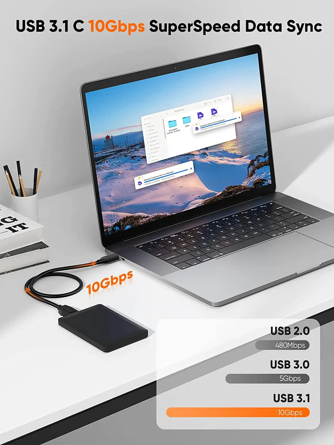 1FT USB C to Micro B Cable, 10Gbps Transfer Speed, Compatible with Iphone 15 Plus/15 Pro Max, WD My Passport External Drive, Black