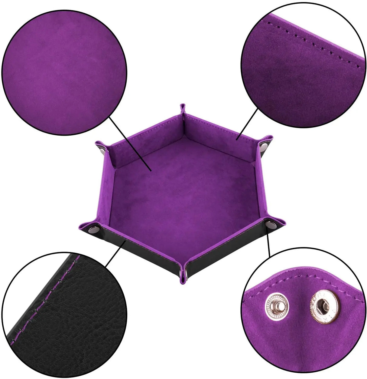 4 Pieces Dice Tray Set Foldable Dice Trays Hexagon Dice Rolling Tray PU Leather Dice Holder for Dice Games like RPG, DND and Other Table Games (Red, Black, Blue and Violet)