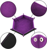 4 Pieces Dice Tray Set Foldable Dice Trays Hexagon Dice Rolling Tray PU Leather Dice Holder for Dice Games like RPG, DND and Other Table Games (Red, Black, Blue and Violet)