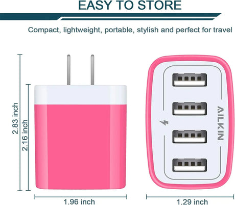 USB Wall Charger, Charging Block,  2-Pack 4.8A/5V 4 Port USB Plug Power Travel Brick Adapter for Iphone, Ipad, Samsung Galaxy, Moto, Kindle Fire, Headphones, Doorbell Android Phone Box Cube
